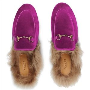 Gucci Velvet Fur Womens Princetown Slippers